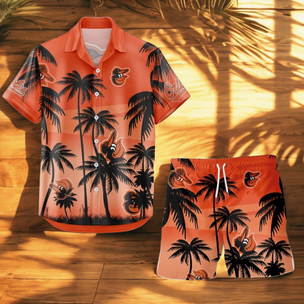 [FLASH SALE] NEW CUSTOMIZED MLB25 BOS BALTIMORE ORIOLES UNISEX HAWAIIAN SHIRT & SHORTS SET