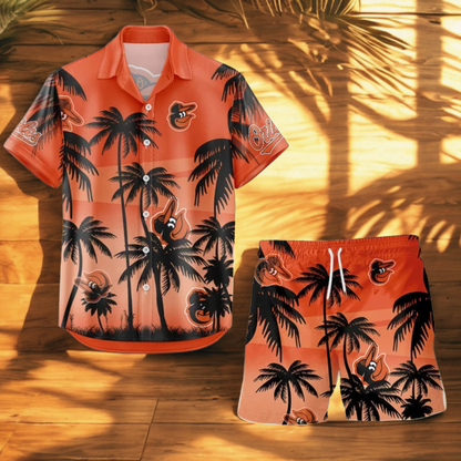 [FLASH SALE] NEW CUSTOMIZED MLB25 BOS BALTIMORE ORIOLES UNISEX HAWAIIAN SHIRT & SHORTS SET