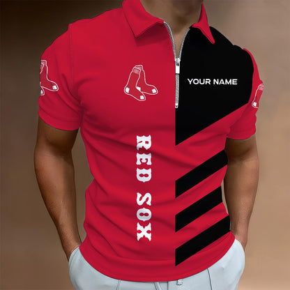 [FLASH SALE] NEW CUSTOMIZED MLB03 BRS BOSTON RED SOX ZIP POLO SHIRT