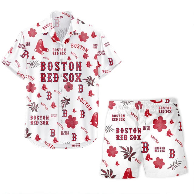 [FLASH SALE] NEW CUSTOMIZED MLB03 BRS BOSTON RED SOX UNISEX HAWAIIAN SHIRT & SHORTS SET