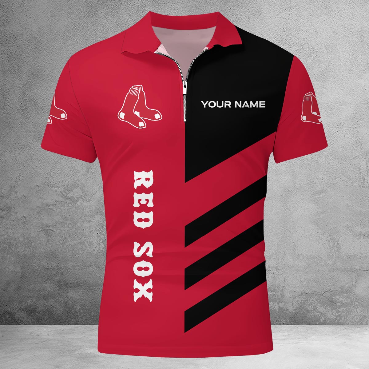 [FLASH SALE] NEW CUSTOMIZED MLB03 BRS BOSTON RED SOX ZIP POLO SHIRT