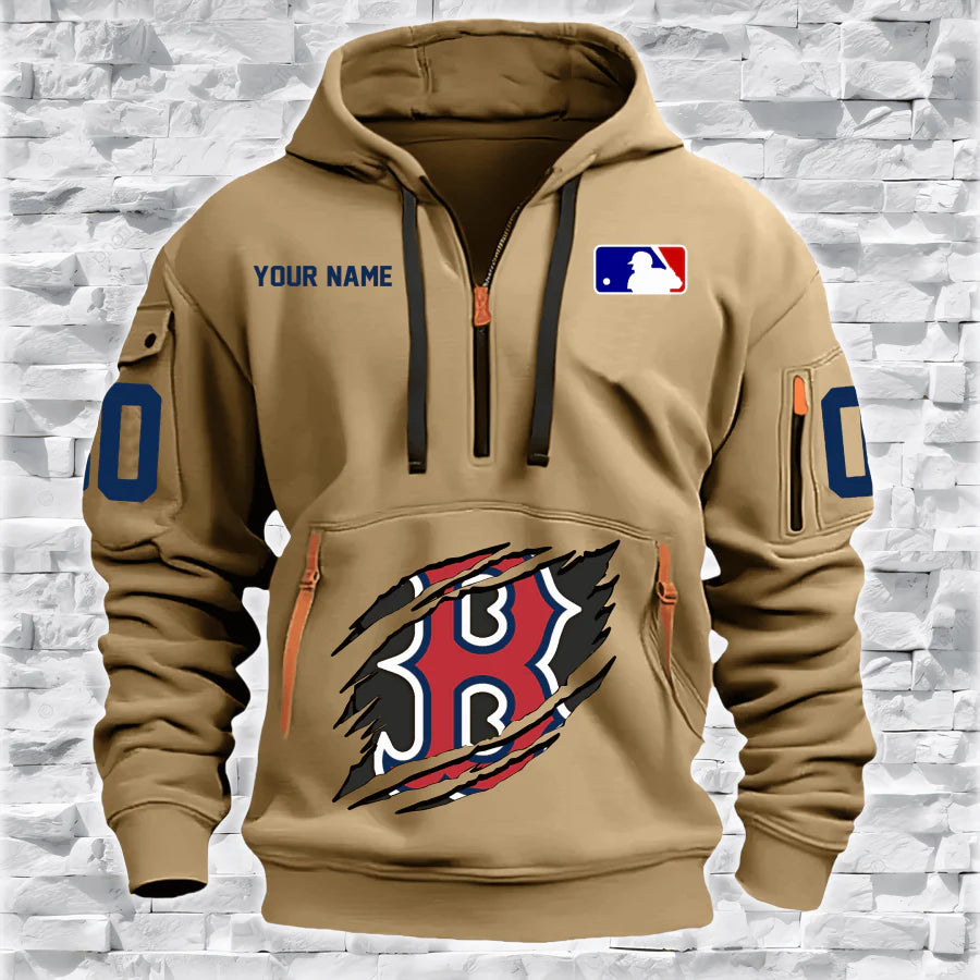 [FLASH SALE] NEW CUSTOMIZED MLB03 BR SOX QUARTER ZIP HOODIE