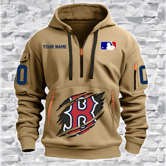 [FLASH SALE] NEW CUSTOMIZED MLB03 BR SOX QUARTER ZIP HOODIE