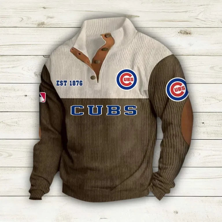 [FLASH SALE] NEW CUSTOMIZED MLB04 CCS CHICAGO CUBS BUTTON SWEATSHIRTS STAND COLLAR
