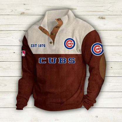 [FLASH SALE] NEW CUSTOMIZED MLB04 CCS CHICAGO CUBS BUTTON SWEATSHIRTS STAND COLLAR