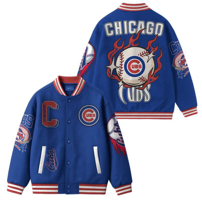 [FLASH SALE] NEW CUSTOMIZED MLB04 CH CUBS SATIN VARSITY & BASEBALL JACKET