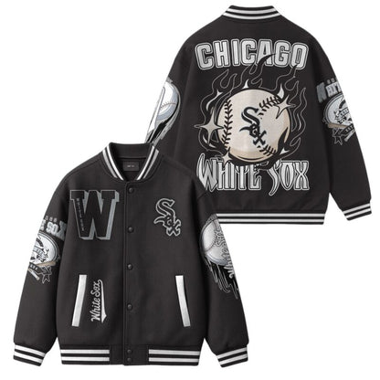 [FLASH SALE] NEW CUSTOMIZED MLB26 CW SOX SATIN VARSITY & BASEBALL JACKET
