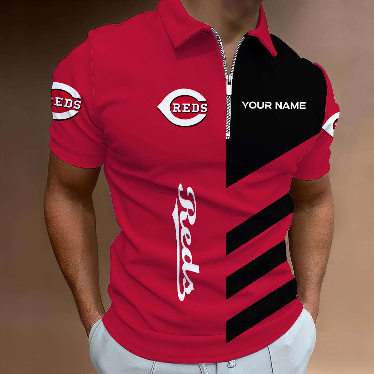 [FLASH SALE] NEW CUSTOMIZED MLB05 CRS CINCINNATI REDS ZIP POLO SHIRT