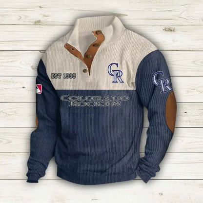 [FLASH SALE] NEW CUSTOMIZED MLB30 COR COLORADO ROCKIES BUTTON SWEATSHIRTS STAND COLLAR