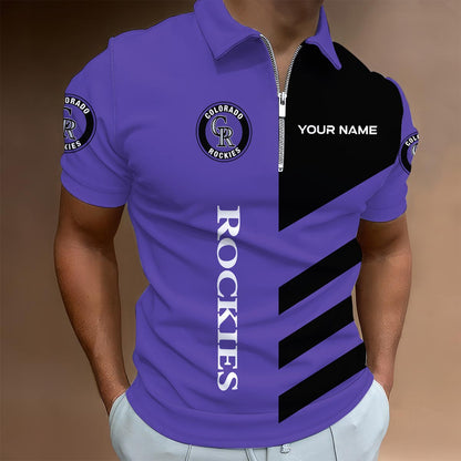 [FLASH SALE] NEW CUSTOMIZED MLB30 COR COLORADO ROCKIES ZIP POLO SHIRT