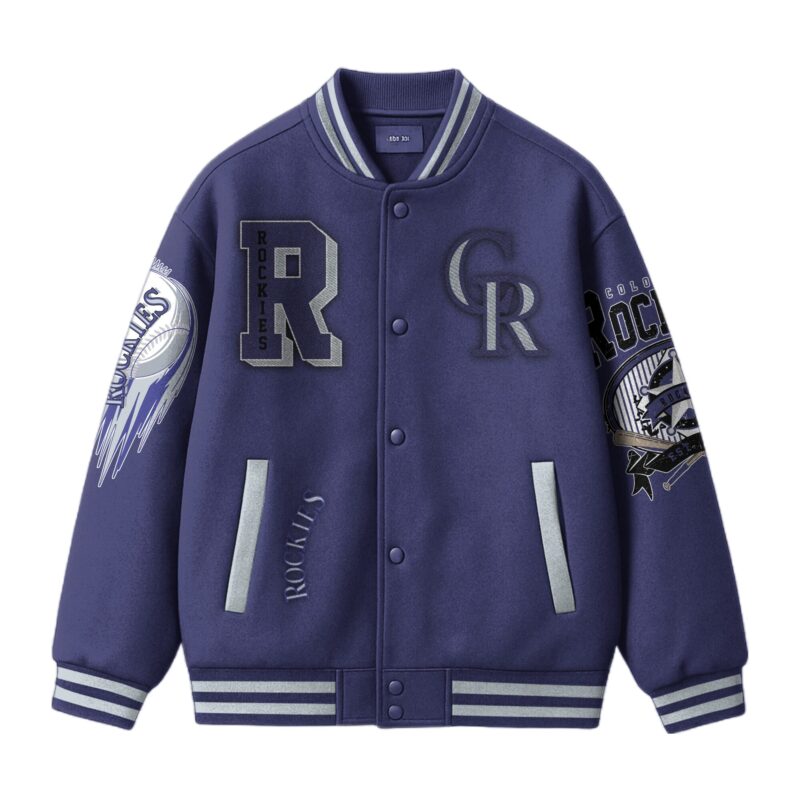 [FLASH SALE] NEW CUSTOMIZED MLB30 CL ROCKIES SATIN VARSITY & BASEBALL JACKET