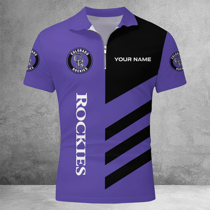 [FLASH SALE] NEW CUSTOMIZED MLB30 COR COLORADO ROCKIES ZIP POLO SHIRT