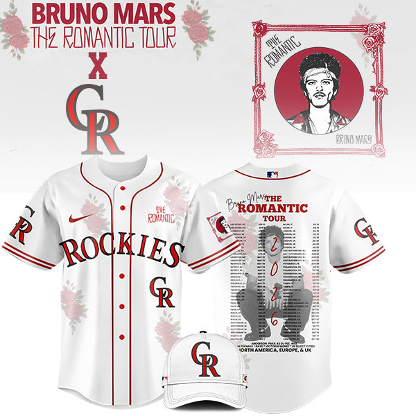 [FLASH SALE] NEW CUSTOMIZED MLB30 CL ROCKIES x BRUNO MARS BASEBALL JERSEY & CAP
