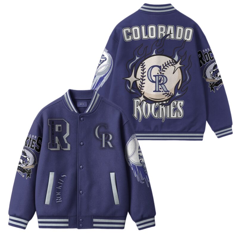 [FLASH SALE] NEW CUSTOMIZED MLB30 CL ROCKIES SATIN VARSITY & BASEBALL JACKET