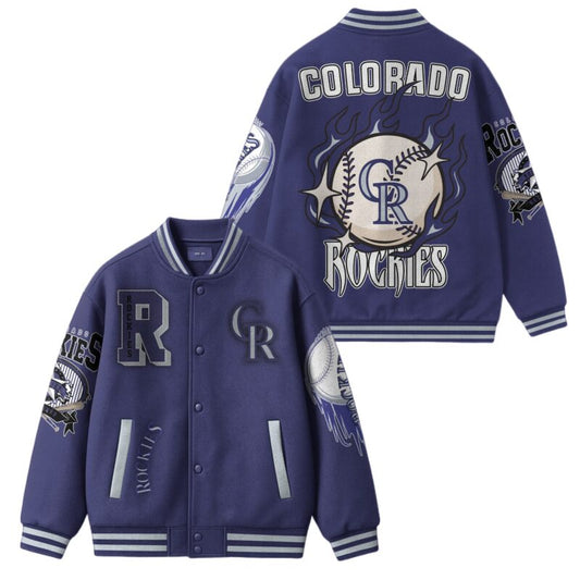 [FLASH SALE] NEW CUSTOMIZED MLB30 CL ROCKIES SATIN VARSITY & BASEBALL JACKET