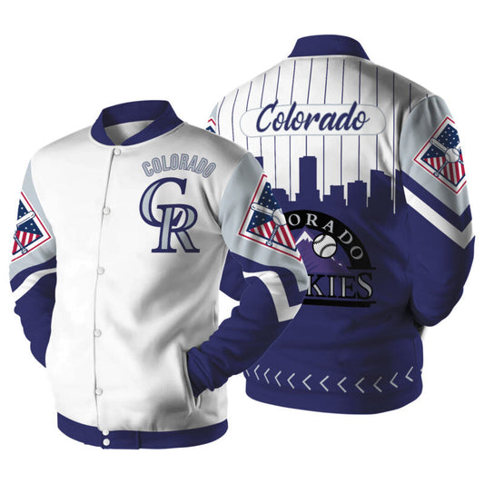 [FLASH SALE] NEW CUSTOMIZED MLB30 CL ROCKIES SATIN VARSITY & BASEBALL JACKET
