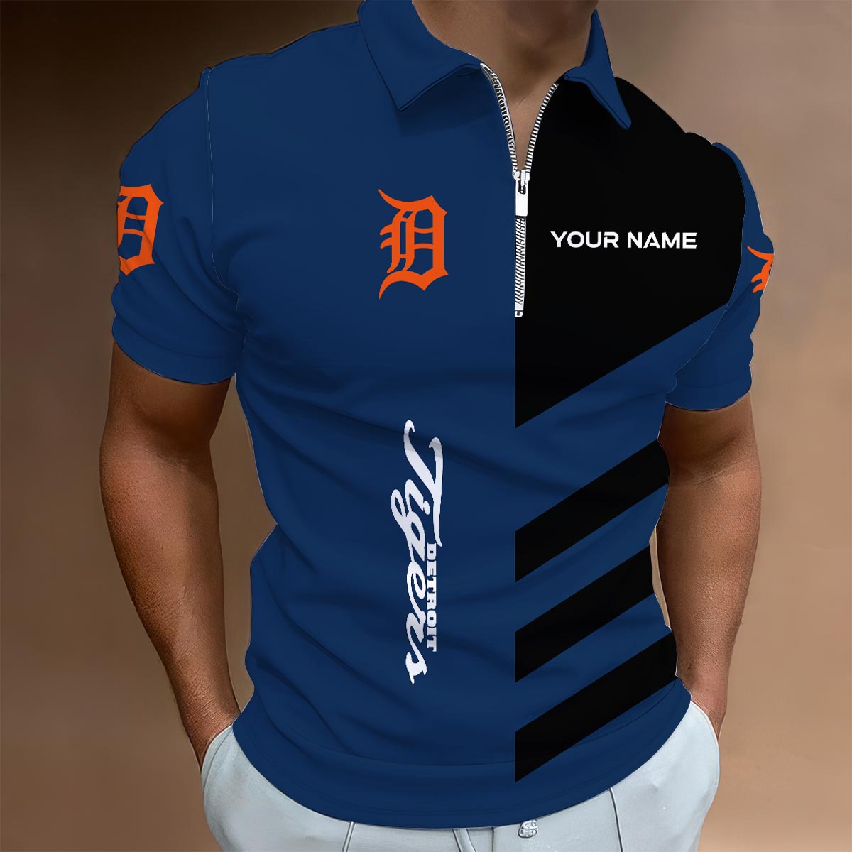 [FLASH SALE] NEW CUSTOMIZED MLB16 DTS DETROIT TIGERS ZIP POLO SHIRT
