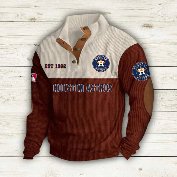 [FLASH SALE] NEW CUSTOMIZED MLB10 HAS HOUSTON ASTROS BUTTON SWEATSHIRTS STAND COLLAR