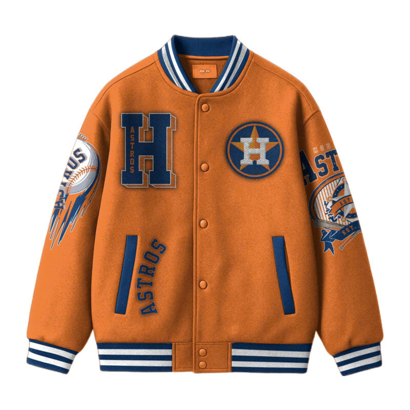 [FLASH SALE] NEW CUSTOMIZED MLB10 HT ASTROS SATIN VARSITY & BASEBALL JACKET