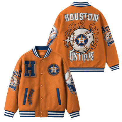 [FLASH SALE] NEW CUSTOMIZED MLB10 HT ASTROS SATIN VARSITY & BASEBALL JACKET
