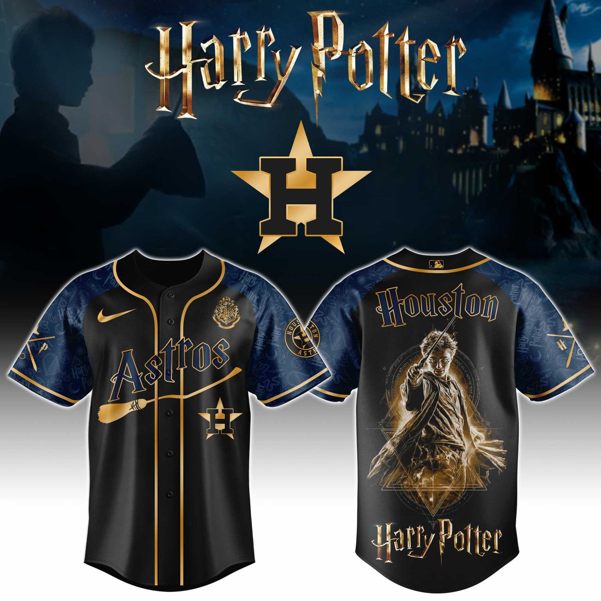 [FLASH SALE] NEW CUSTOMIZED MLB10 HAS HOUSTON ASTROS x HARRY POTTER BASEBALL JERSEY & CAP