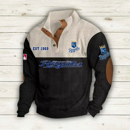 [FLASH SALE] NEW CUSTOMIZED MLB19 KCR KANSAS CITY ROYALS BUTTON SWEATSHIRTS STAND COLLAR