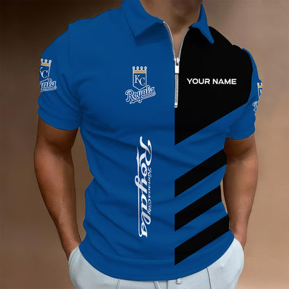 [FLASH SALE] NEW CUSTOMIZED MLB19 KCR KANSAS CITY ROYALS ZIP POLO SHIRT