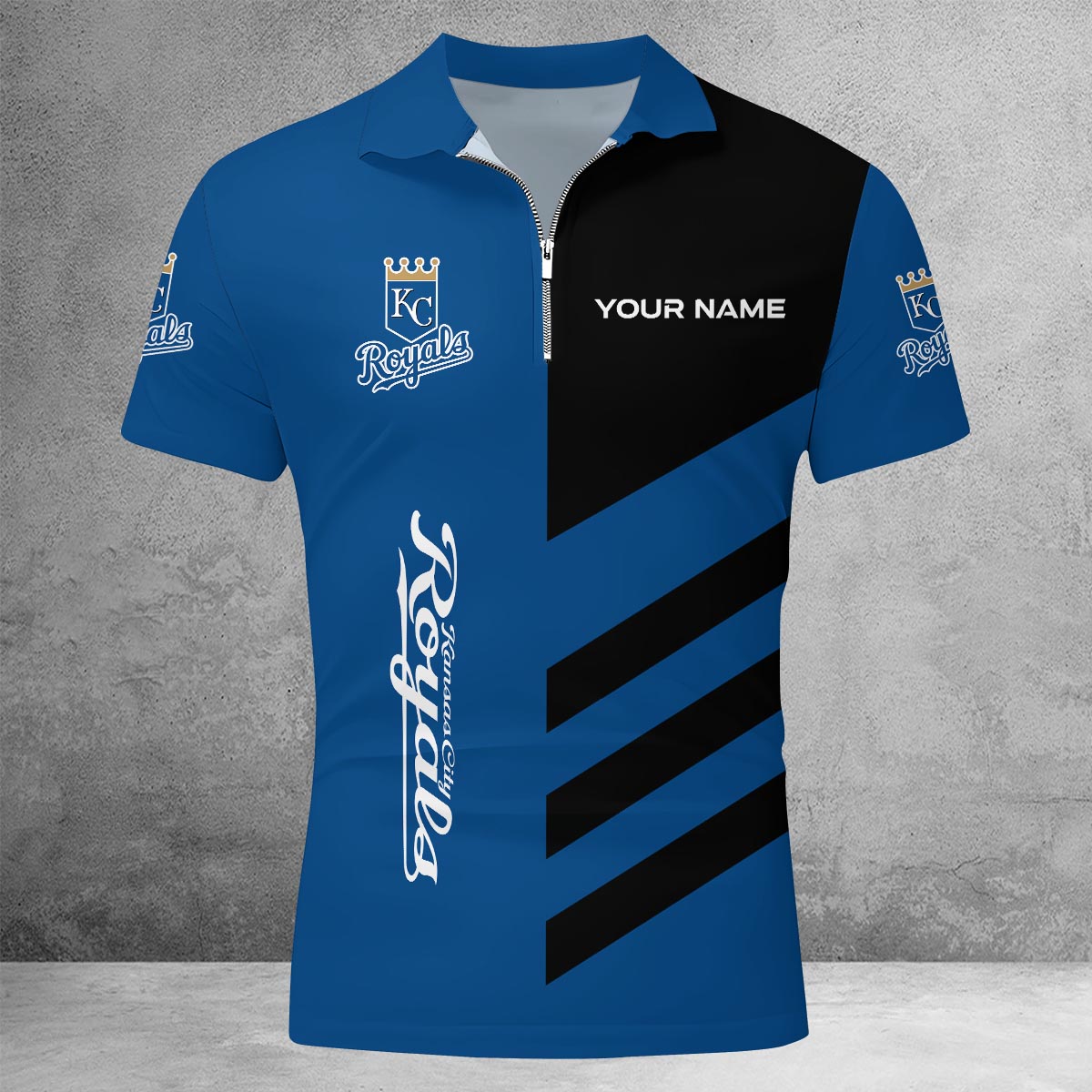 [FLASH SALE] NEW CUSTOMIZED MLB19 KCR KANSAS CITY ROYALS ZIP POLO SHIRT