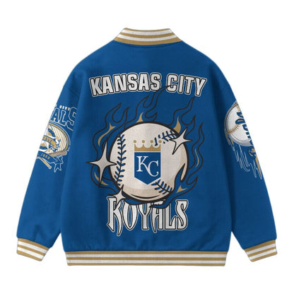 [FLASH SALE] NEW CUSTOMIZED MLB19 KC ROYALS SATIN VARSITY & BASEBALL JACKET