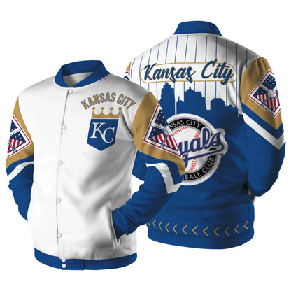 [FLASH SALE] NEW CUSTOMIZED MLB19 KC ROYALS SATIN VARSITY & BASEBALL JACKET