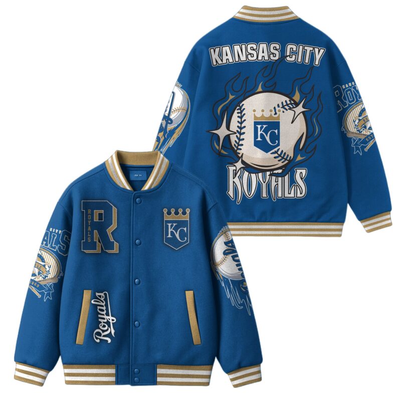 [FLASH SALE] NEW CUSTOMIZED MLB19 KC ROYALS SATIN VARSITY & BASEBALL JACKET