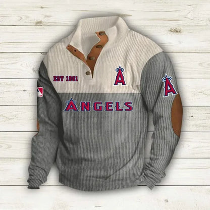 [FLASH SALE] NEW CUSTOMIZED MLB27 LAA LOS ANGELES ANGELS BUTTON SWEATSHIRTS STAND COLLAR