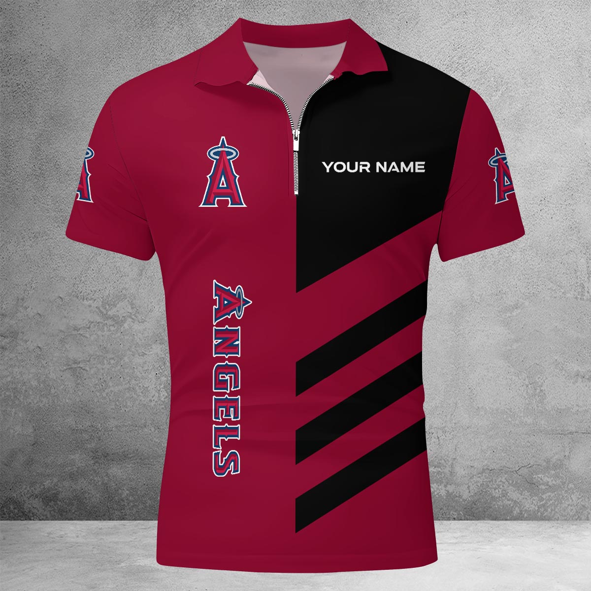 [FLASH SALE] NEW CUSTOMIZED MLB27 LAA LOS ANGELES ANGELS ZIP POLO SHIRT