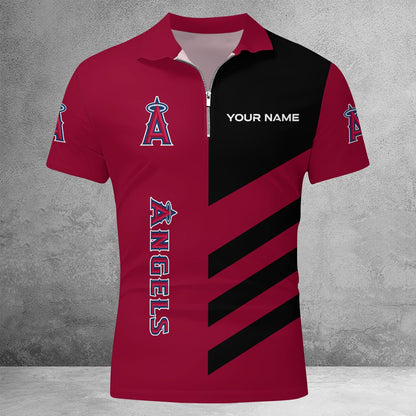 [FLASH SALE] NEW CUSTOMIZED MLB27 LAA LOS ANGELES ANGELS ZIP POLO SHIRT