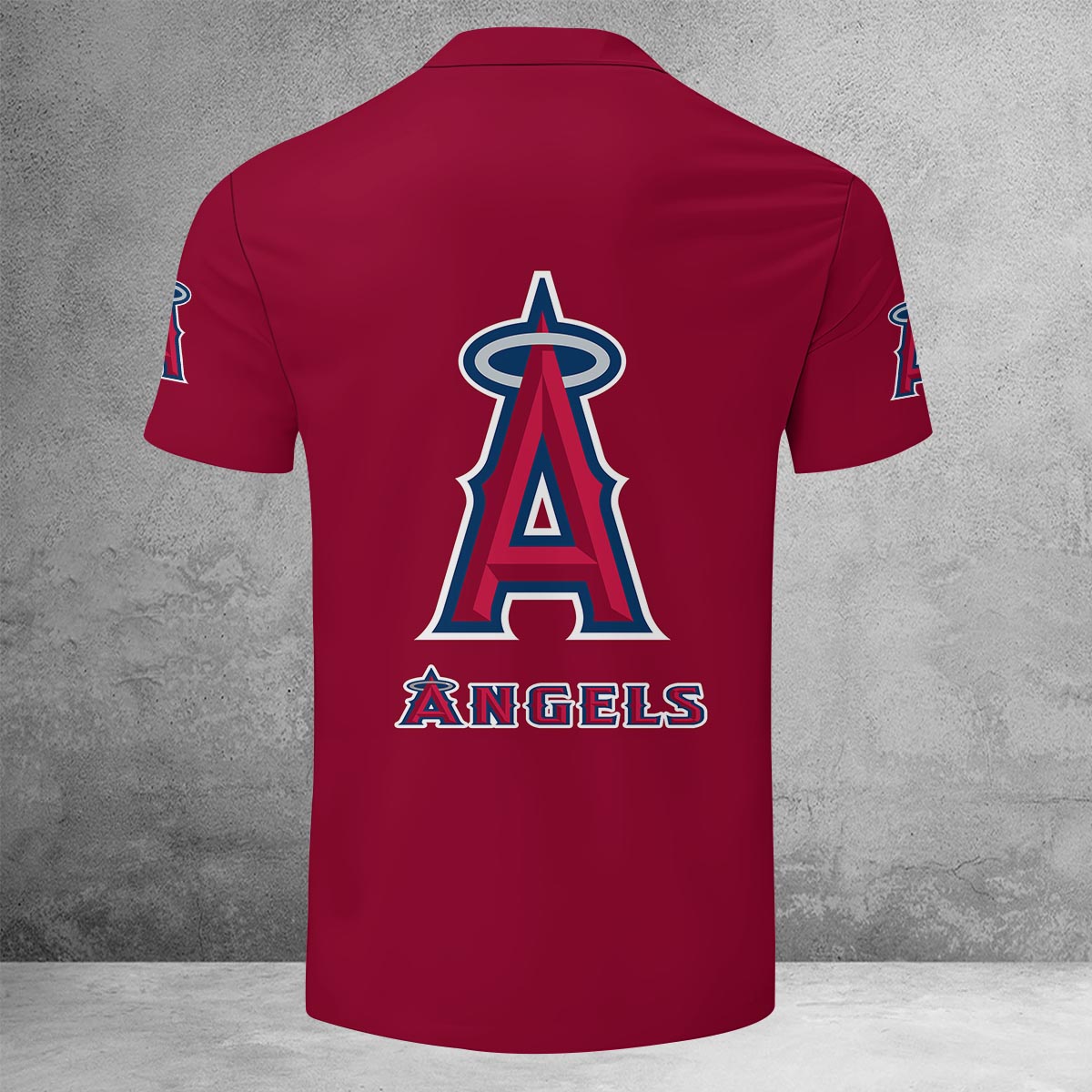 [FLASH SALE] NEW CUSTOMIZED MLB27 LAA LOS ANGELES ANGELS ZIP POLO SHIRT