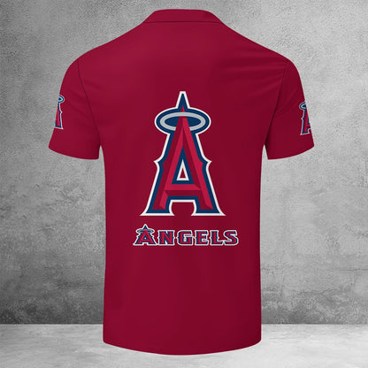 [FLASH SALE] NEW CUSTOMIZED MLB27 LAA LOS ANGELES ANGELS ZIP POLO SHIRT