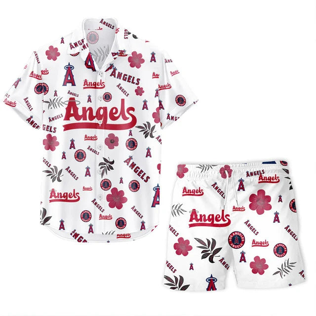 [FLASH SALE] NEW CUSTOMIZED MLB27 LAA LOS ANGELES ANGELS UNISEX HAWAIIAN SHIRT & SHORTS SET
