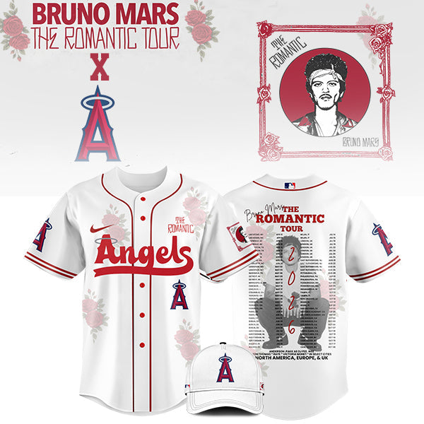 [FLASH SALE] NEW CUSTOMIZED MLB27 LA ANGELS x BRUNO MARS BASEBALL JERSEY & CAP