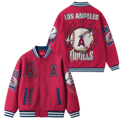 [FLASH SALE] NEW CUSTOMIZED MLB27 LA ANGELS SATIN VARSITY & BASEBALL JACKET