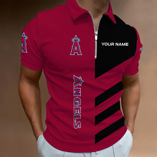 [FLASH SALE] NEW CUSTOMIZED MLB27 LAA LOS ANGELES ANGELS ZIP POLO SHIRT