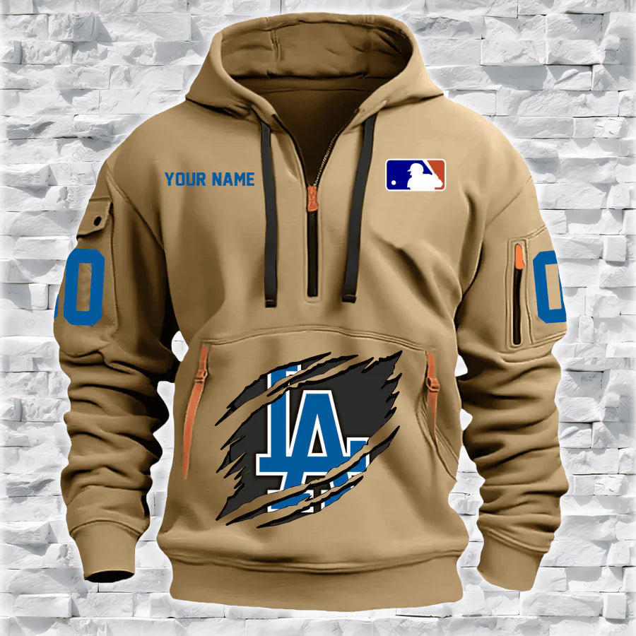 [FLASH SALE] NEW CUSTOMIZED MLB02 LA DODGERS QUARTER ZIP HOODIE