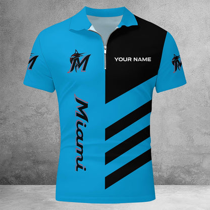 [FLASH SALE] NEW CUSTOMIZED MLB20 MMS MIAMI MARLINS ZIP POLO SHIRT