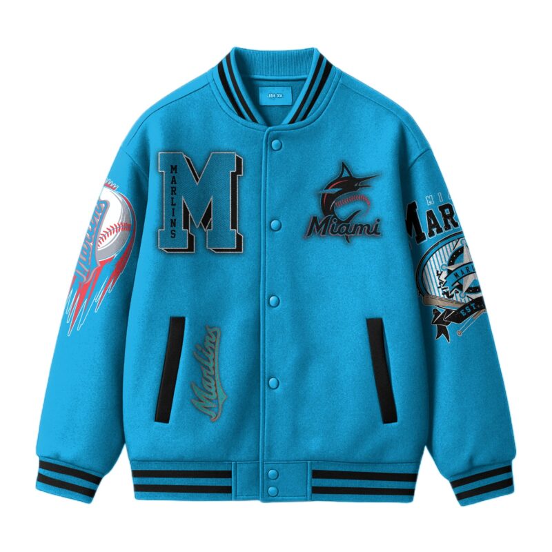 [FLASH SALE] NEW CUSTOMIZED MLB20 MI MARLINS SATIN VARSITY & BASEBALL JACKET