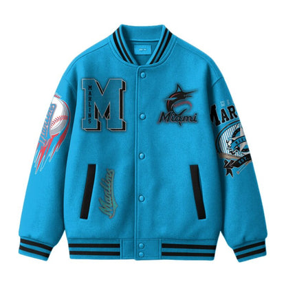 [FLASH SALE] NEW CUSTOMIZED MLB20 MI MARLINS SATIN VARSITY & BASEBALL JACKET