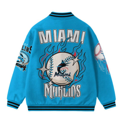 [FLASH SALE] NEW CUSTOMIZED MLB20 MI MARLINS SATIN VARSITY & BASEBALL JACKET