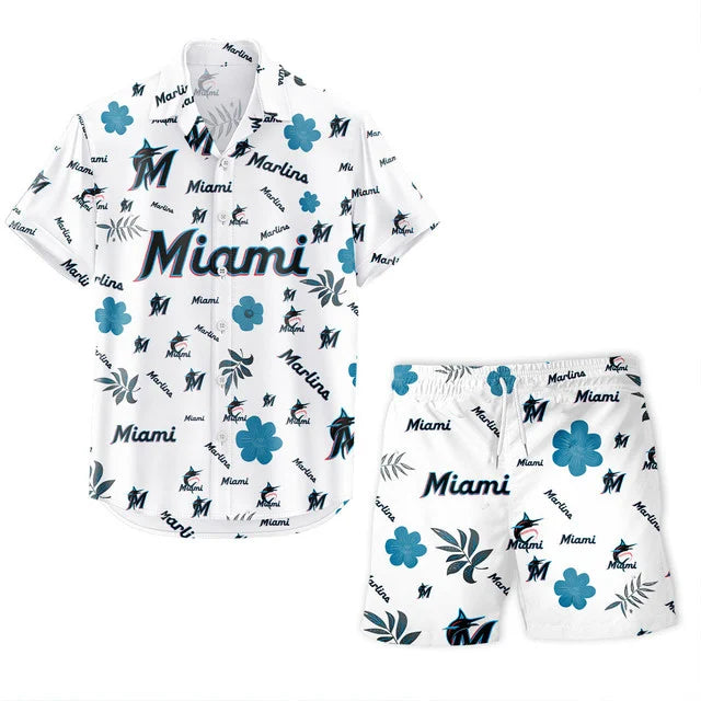 [FLASH SALE] NEW CUSTOMIZED MLB20 MMS MIAMI MARLINS UNISEX HAWAIIAN SHIRT & SHORTS SET