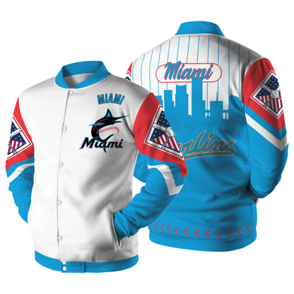 [FLASH SALE] NEW CUSTOMIZED MLB20 MI MARLINS SATIN VARSITY & BASEBALL JACKET