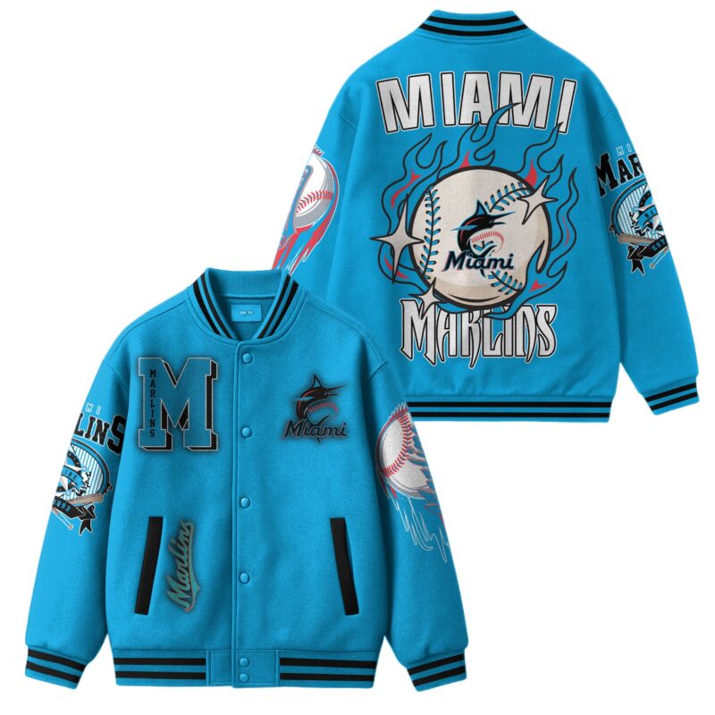 [FLASH SALE] NEW CUSTOMIZED MLB20 MI MARLINS SATIN VARSITY & BASEBALL JACKET