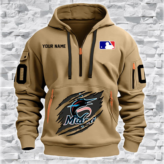[FLASH SALE] NEW CUSTOMIZED MLB20 MI MARLINS QUARTER ZIP HOODIE