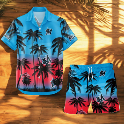 [FLASH SALE] NEW CUSTOMIZED MLB20 MMS MIAMI MARLINS UNISEX HAWAIIAN SHIRT & SHORTS SET